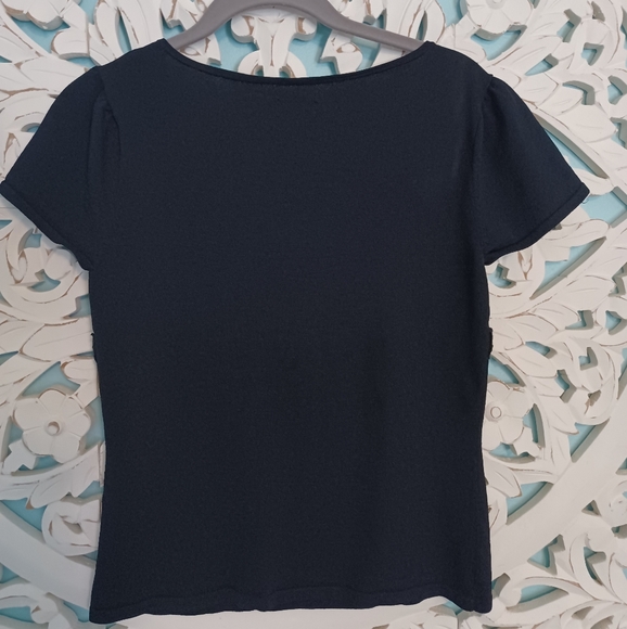 Nicole Miller Black Knit Short Sleeve Top w/Lace - Women's Size Small??? - Picture 4 of 4